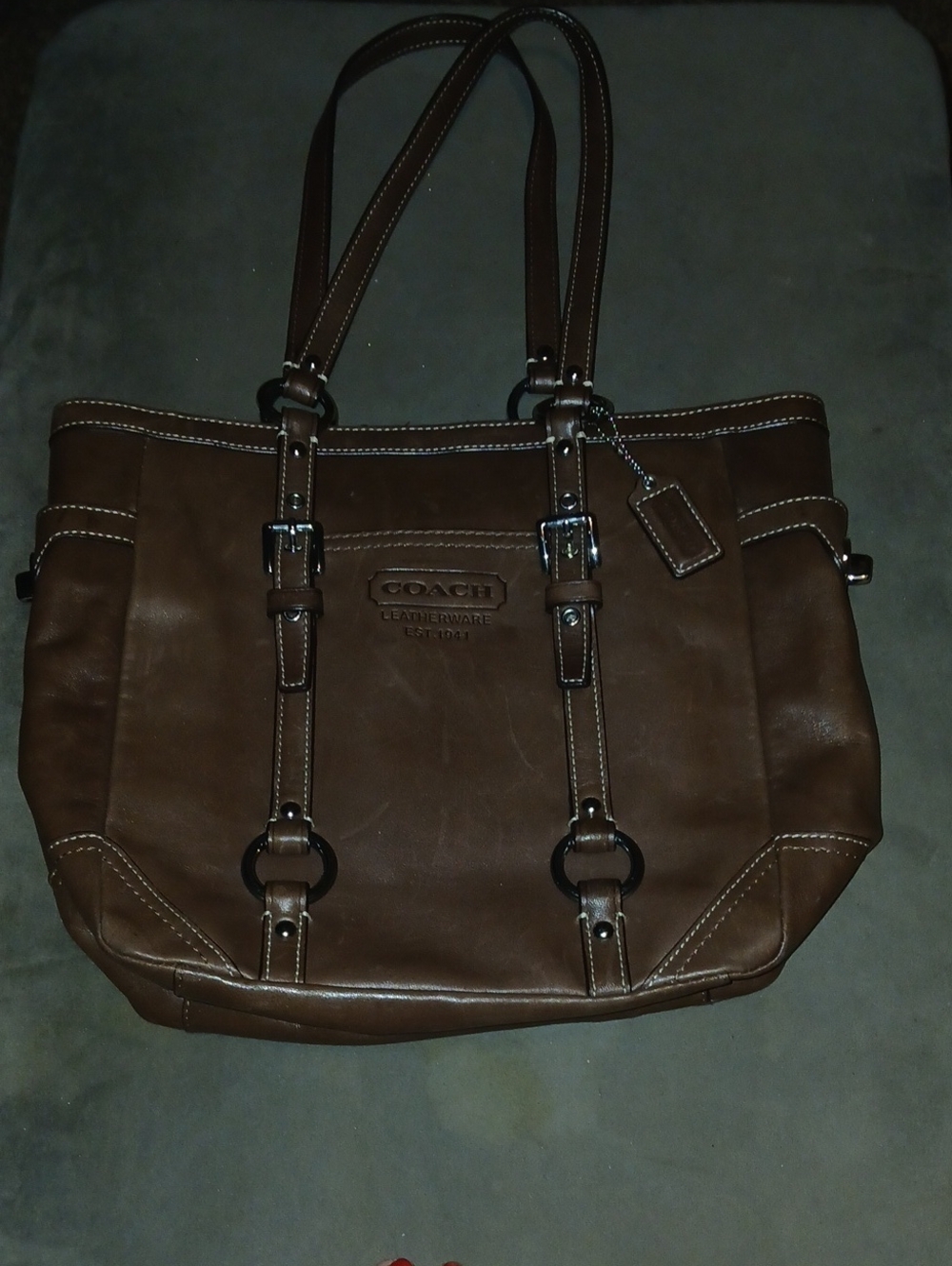 Vintage COACH Brown Leather Double-Strap Gallery East/West Tote Handbag